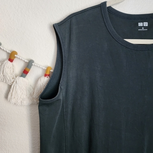 Uniqlo Gray Cap Sleeveless Comfy Casual Chic Midi Cotton Dress Basics S - Picture 7 of 10